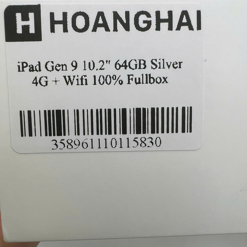iPad Gen 9 10.2" 64GB Bạc 4G + Wifi 100% Fullbox