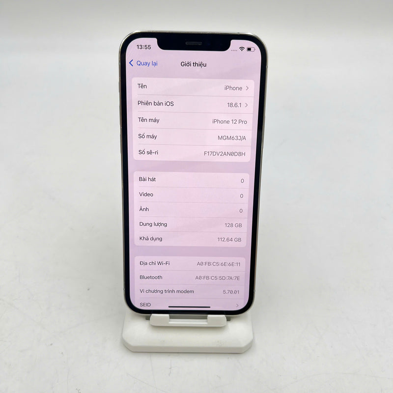 iPhone 12 Pro 128GB Trắng 98% pin 100% Máy đã trả hết tiền mạng dùng như Quốc tế Apple (Đã thay pin, xước viền, xước màn) - HH6140