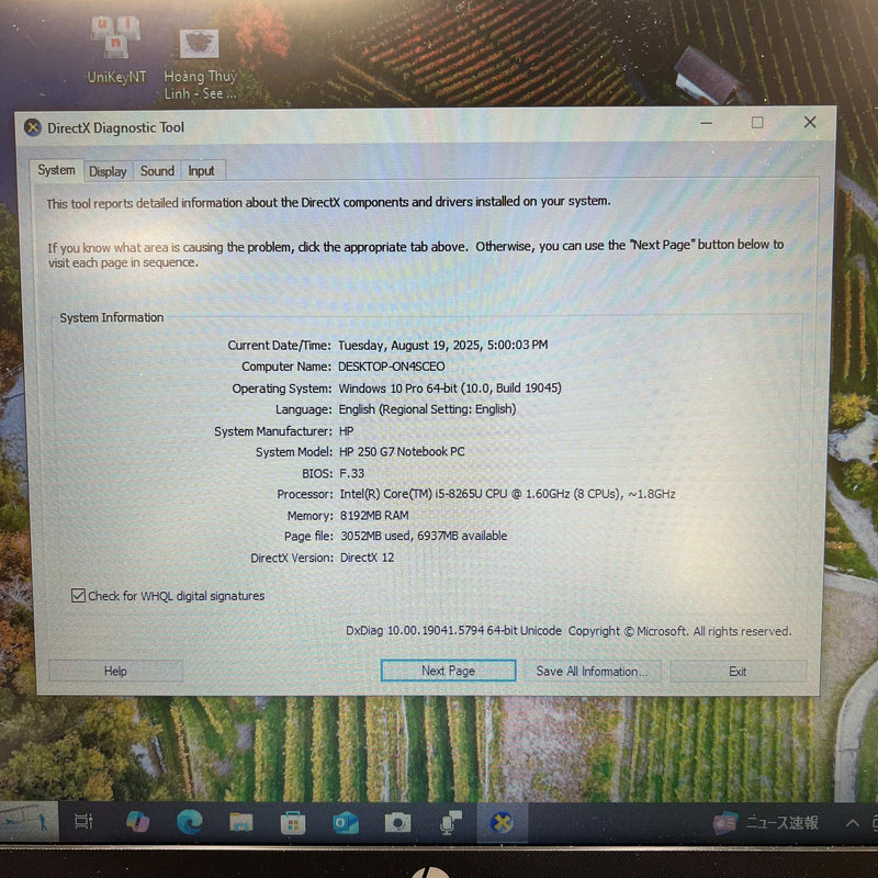 HP 250 G7 15.6in i5 - 8265U/ RAM 8GB/ SSD 256GB BPTN Likenew (Đã thay pin mới)