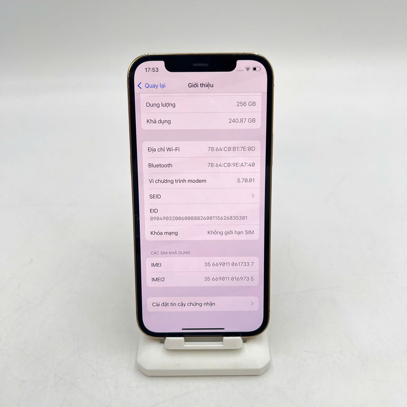 iPhone 12 Pro 256GB Vàng 98% pin 100% Máy đã trả hết tiền mạng dùng như Quốc tế Apple (Đã thay pin, đốm 1x, sứt viền) - HH7337