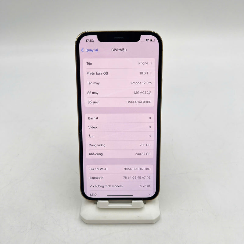 iPhone 12 Pro 256GB Vàng 98% pin 100% Máy đã trả hết tiền mạng dùng như Quốc tế Apple (Đã thay pin, đốm 1x, sứt viền) - HH7337