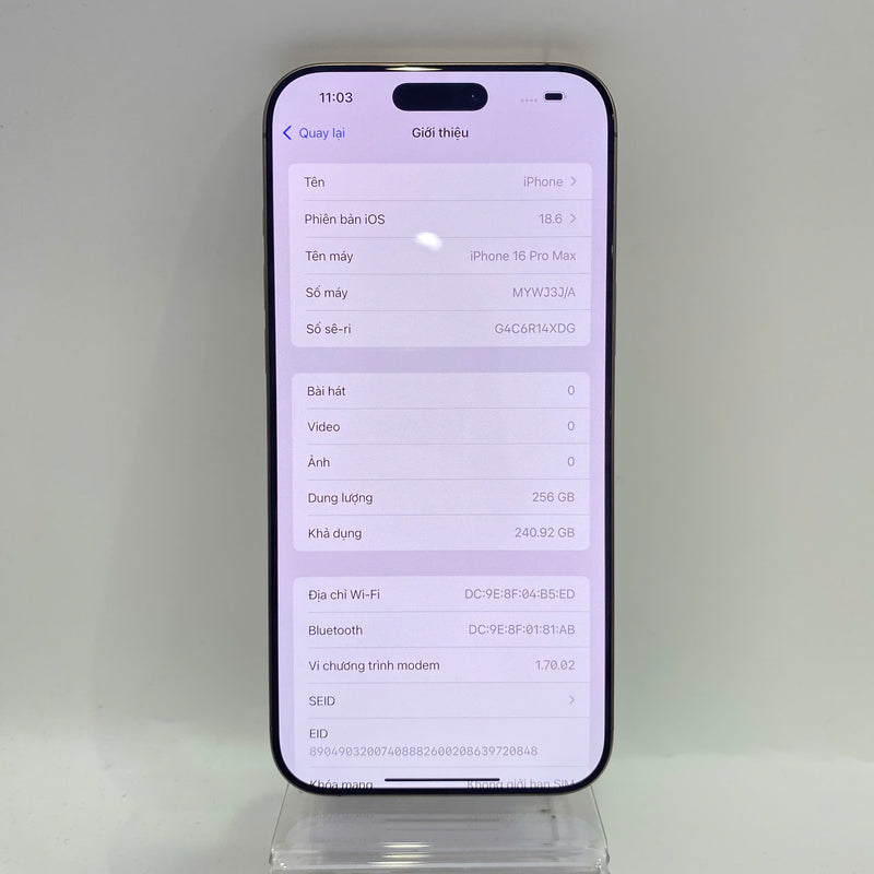 iPhone 16 Pro Max 256GB Vàng Sa Mạc 98% pin 100% Quốc tế Apple (xước viền nhẹ) - HH0642
