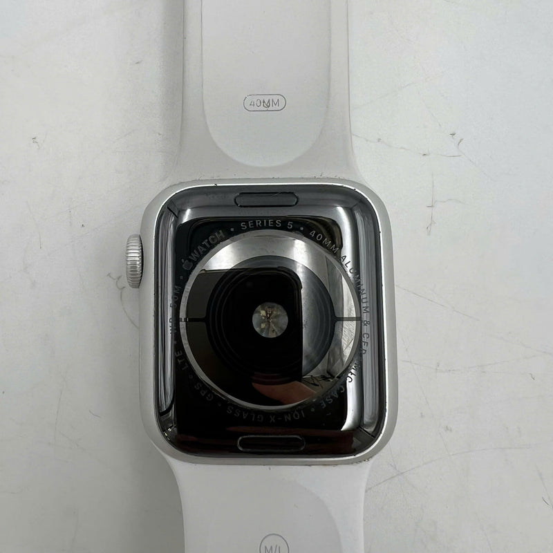 Apple Watch Series 5 40mm GPS+Cellular 98% Silver Aluminium Case/White Sport Band pin 99% màn xước