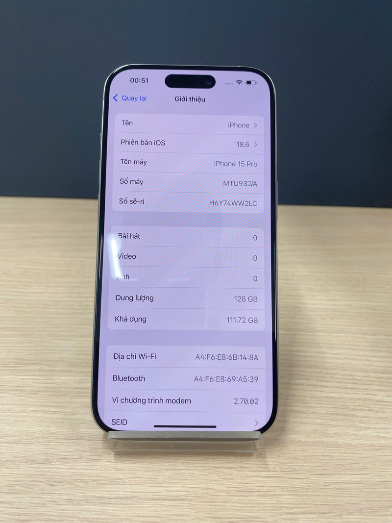 iPhone 15 Pro 128GB Tự Nhiên 99% pin 88%  Quốc Tế Apple  - HH0679