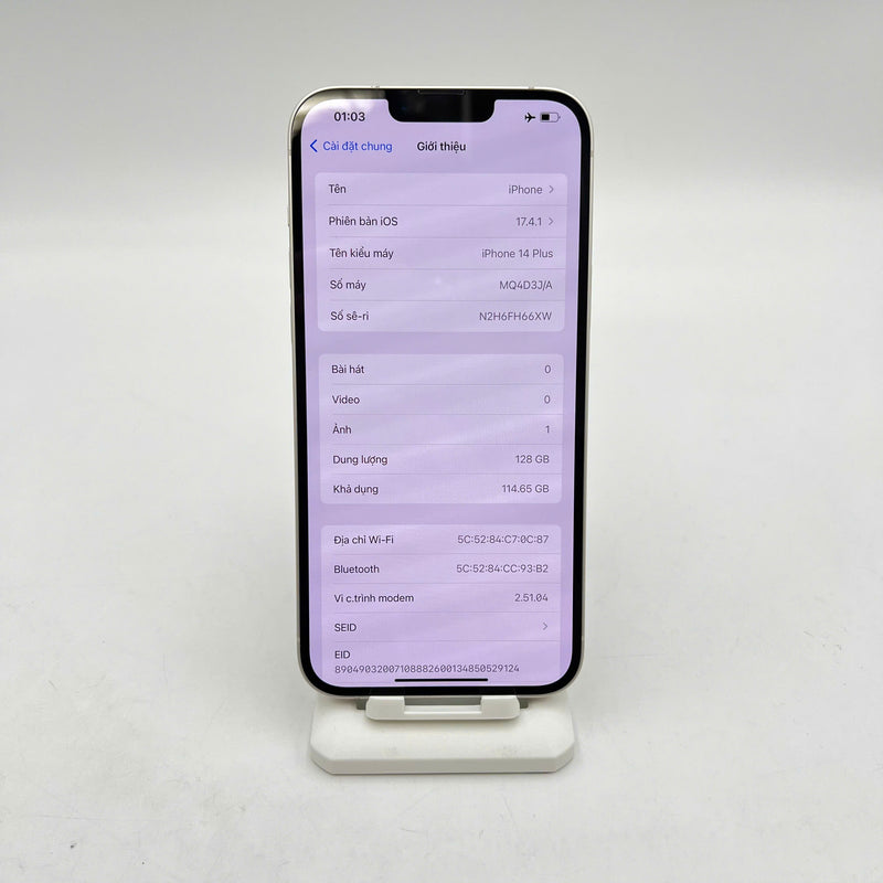 iPhone 14 Plus 128GB Trắng 98% pin 87% Quốc tế từ SB (Không dùng sim SB - xước viền, xước màn) - HH6409