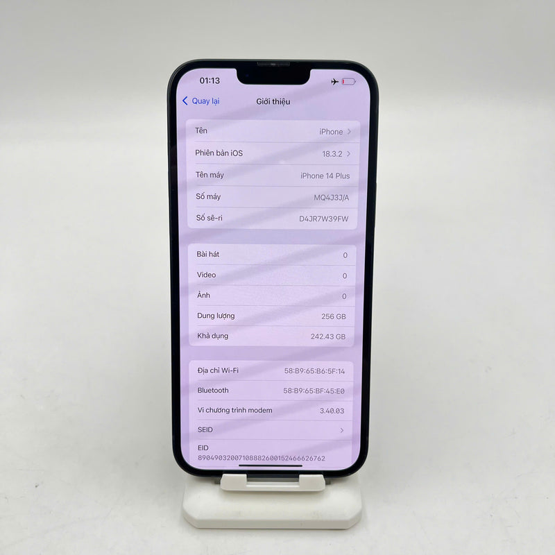 iPhone 14 Plus 256GB Đen 98% pin 88%  Quốc tế từ SB (Không dùng sim SB - viền xước, viền cam xước) - HH9909