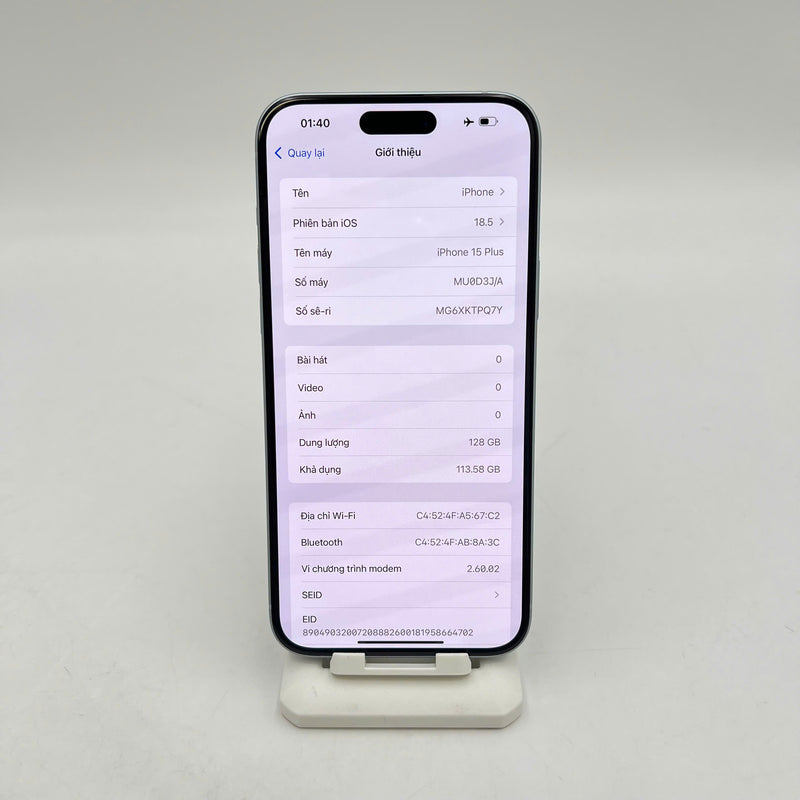 iPhone 15 Plus 128GB Xanh dương 98% pin 89% Quốc tế từ AU (Không dùng sim AU - Màn xước, ám viền nhẹ) - HH4839