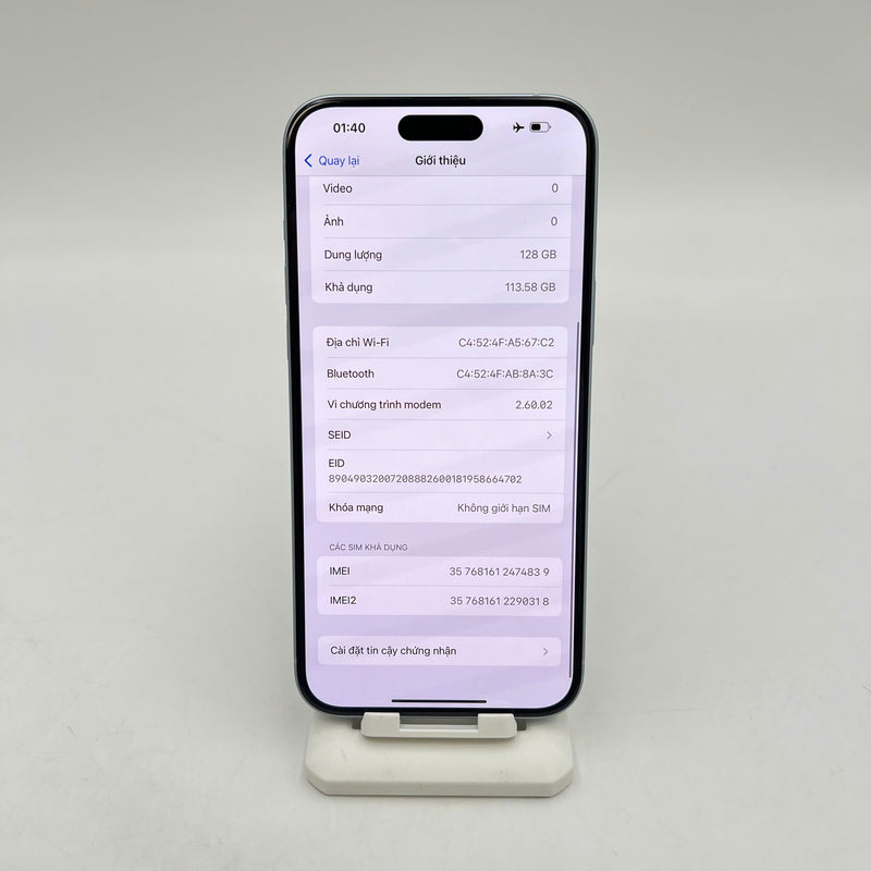 iPhone 15 Plus 128GB Xanh dương 98% pin 89% Quốc tế từ AU (Không dùng sim AU - Màn xước, ám viền nhẹ) - HH4839