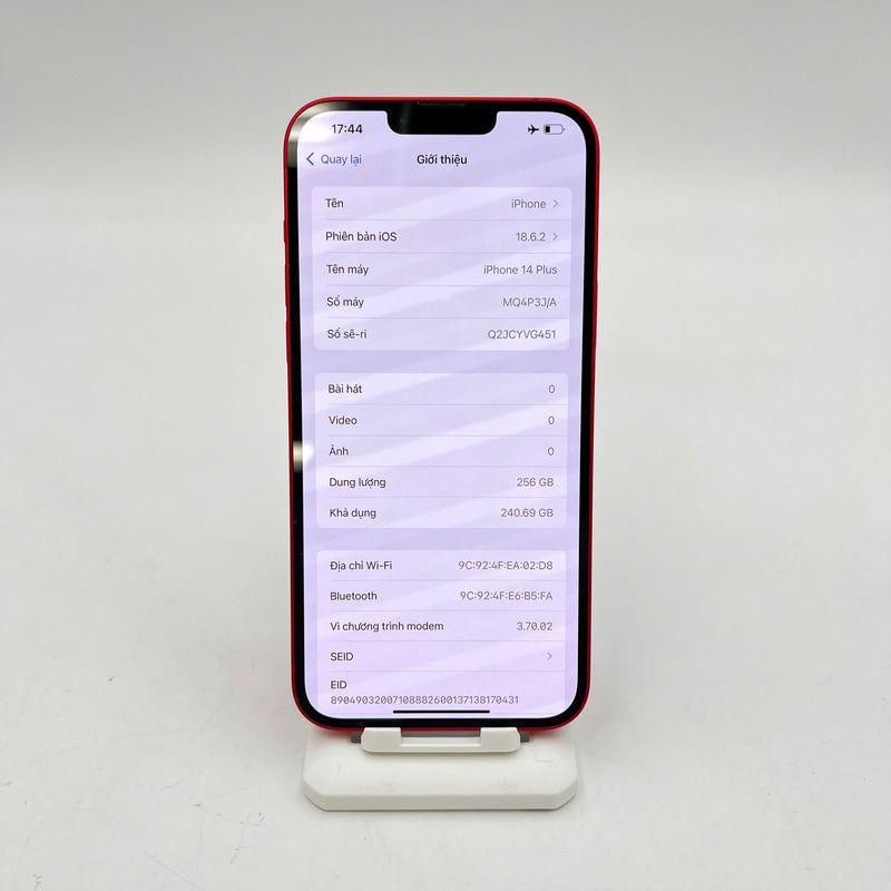 iPhone 14 Plus 256GB Đỏ 98% pin 100% Quốc tế Apple (Đã thay pin) - HH2677
