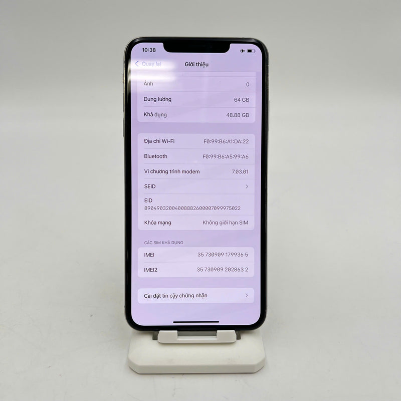 iPhone XS Max 64GB Bạc 98% pin 100% Máy đã trả hết tiền mạng dùng như Quốc tế Apple (đốm 1x, viền xước,viền lưng xước,ĐTP) - HH9365