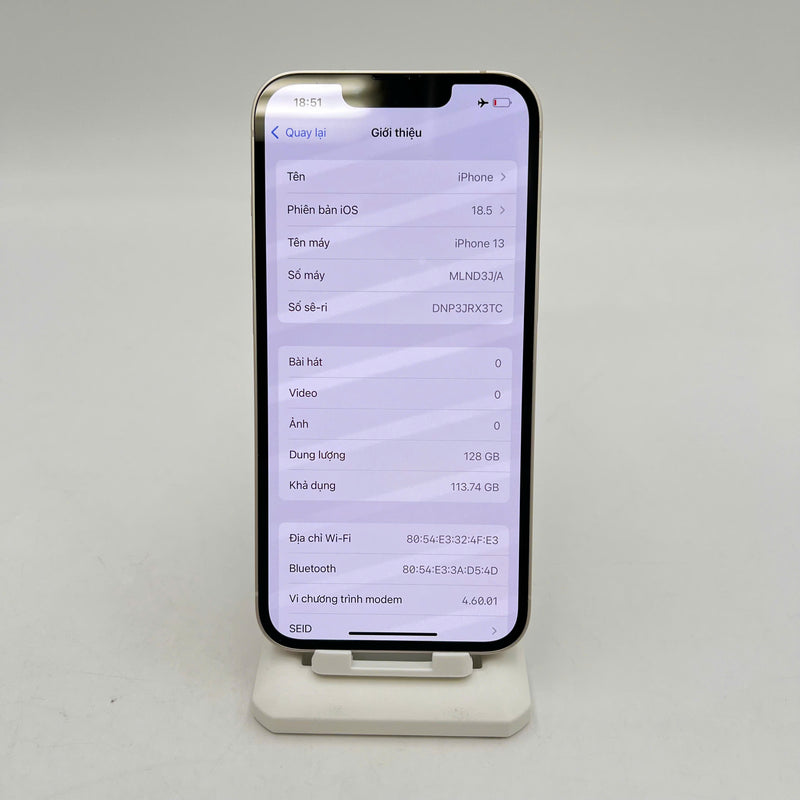 iPhone 13 128GB Trắng  98% pin 86%  Quốc tế từ SB (Không dùng sim SB)  - HH1050