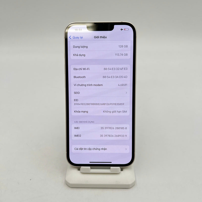 iPhone 13 128GB Trắng  98% pin 86%  Quốc tế từ SB (Không dùng sim SB)  - HH1050