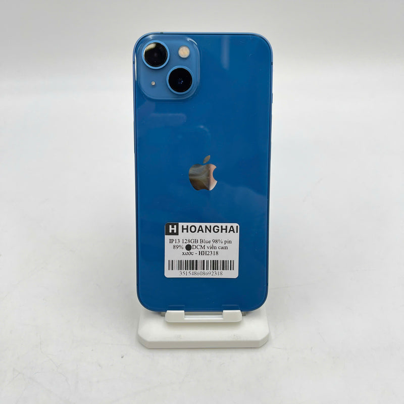iPhone 13 128GB Xanh Dương 98% pin 89%  Máy đã trả hết tiền mạng dùng như Quốc tế Apple (viền cam xước) - HH2318