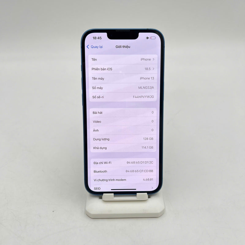 iPhone 13 128GB Xanh Dương 98% pin 89%  Máy đã trả hết tiền mạng dùng như Quốc tế Apple (viền cam xước) - HH2318