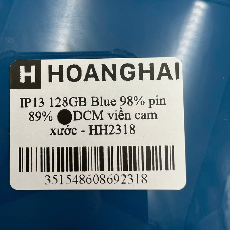 iPhone 13 128GB Xanh Dương 98% pin 89%  Máy đã trả hết tiền mạng dùng như Quốc tế Apple (viền cam xước) - HH2318