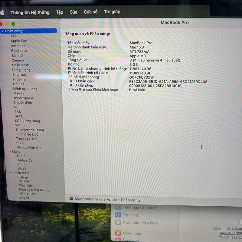Macbook Pro 2023 14in Xám Apple M3/ RAM 8GB/ SSD 512GB 98% pin 88% (Sạc 47 lần) BPTA Likenew