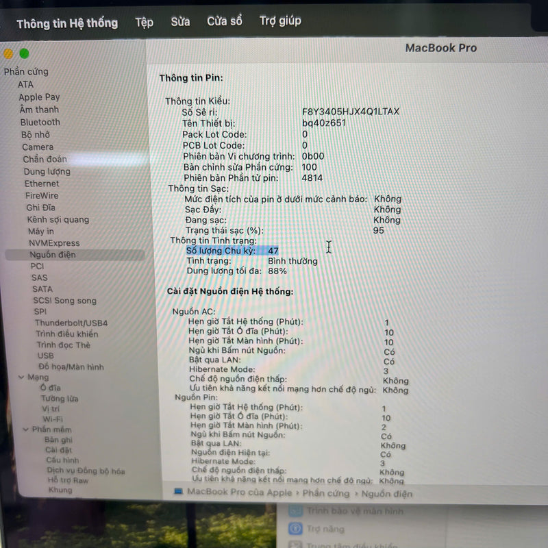 Macbook Pro 2023 14in Xám Apple M3/ RAM 8GB/ SSD 512GB 98% pin 88% (Sạc 47 lần) BPTA Likenew