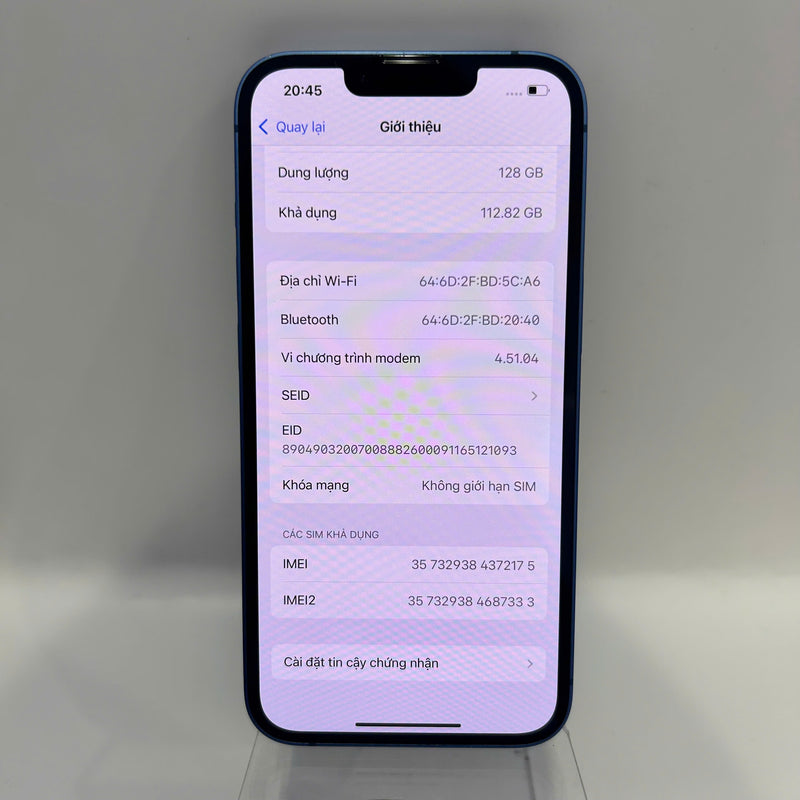 iPhone 13 128GB Xanh Dương 98% pin 87% Máy đã trả hết tiền mạng dùng như Quốc tế Apple (xước viền cam, xước sơn viền) - HH2175