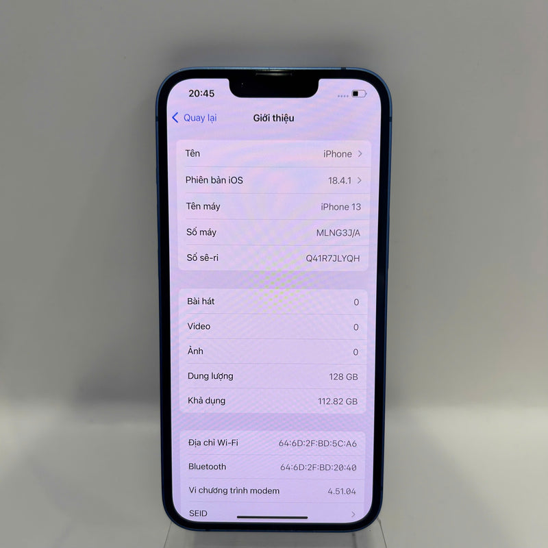 iPhone 13 128GB Xanh Dương 98% pin 87% Máy đã trả hết tiền mạng dùng như Quốc tế Apple (xước viền cam, xước sơn viền) - HH2175