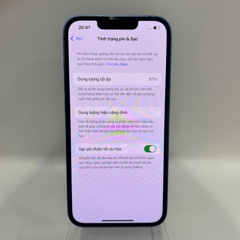 iPhone 13 128GB Xanh Dương 98% pin 87% Máy đã trả hết tiền mạng dùng như Quốc tế Apple (xước viền cam, xước sơn viền) - HH2175