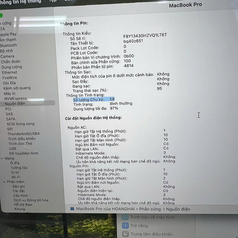 MacBook Pro 2021 14in Xám M1 Pro/ RAM 16GB/ SSD 512GB 98% pin 97% Sạc 58 lần BPTN Likenew (Xước viền nhẹ)