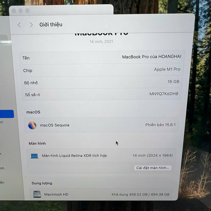 MacBook Pro 2021 14in Xám M1 Pro/ RAM 16GB/ SSD 512GB 98% pin 97% Sạc 58 lần BPTN Likenew (Xước viền nhẹ)