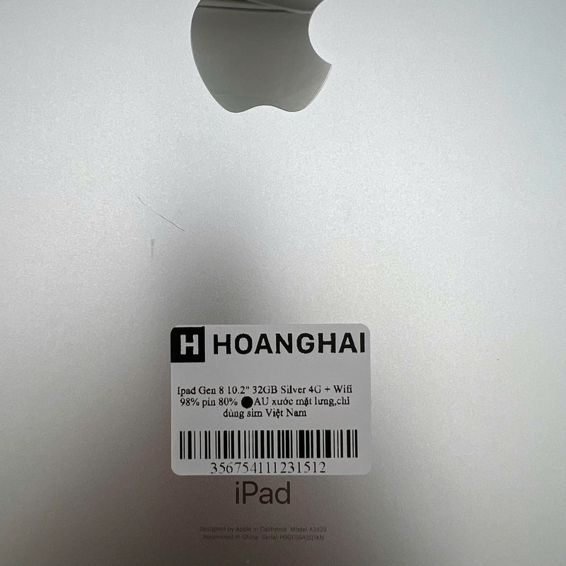 iPad Gen 8 2020 10.2in 32GB Silver 4G + Wifi 98% pin 80% từ AU (xước mặt lưng, chỉ dùng sim VN)