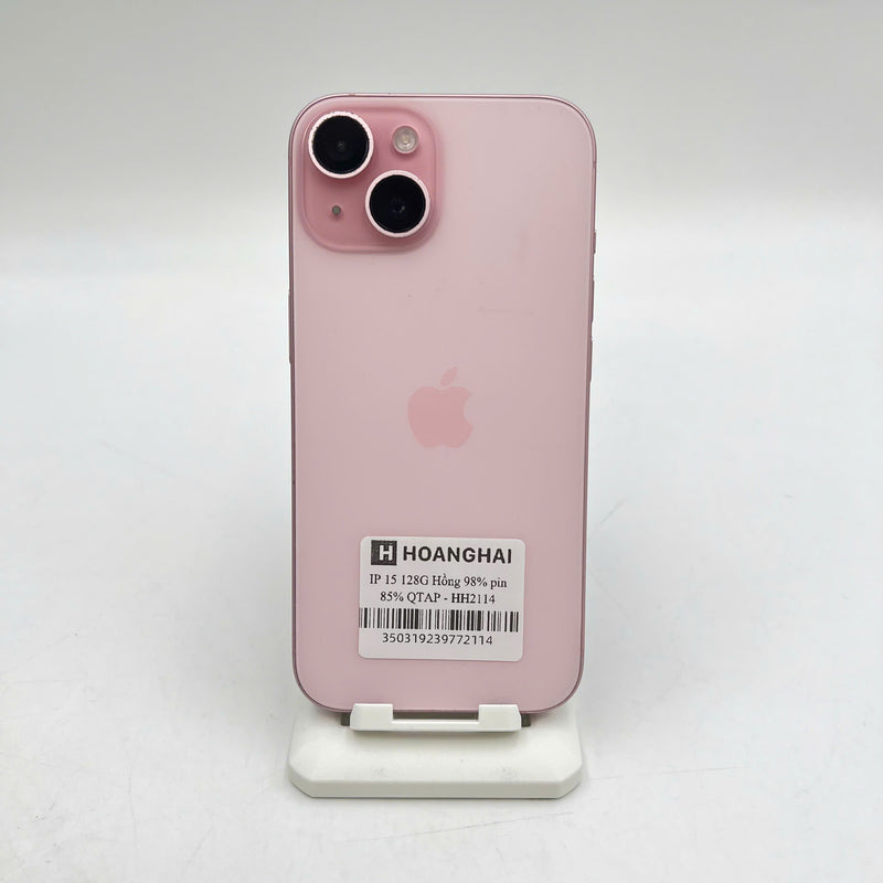 iPhone 15 128GB Hồng 98% pin  85% Quốc tế Apple (Xước màn, xước viền, móp viền, xước viền cam)  - HH2114