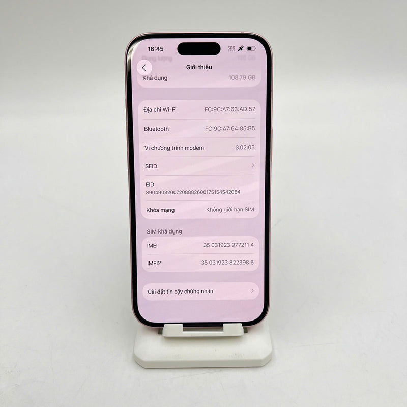 iPhone 15 128GB Hồng 98% pin  85% Quốc tế Apple (Xước màn, xước viền, móp viền, xước viền cam)  - HH2114