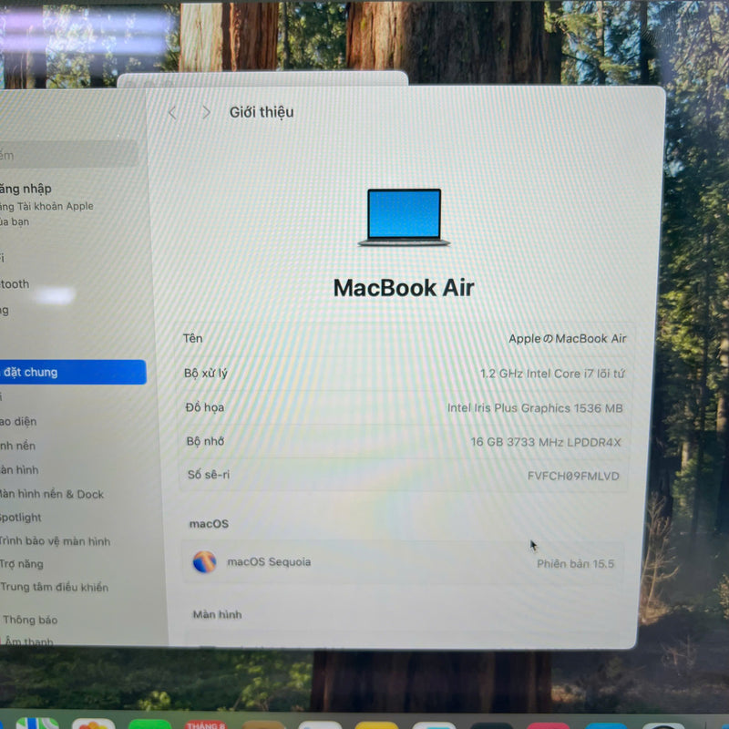 Macbook Air 2020 13.3in Xám Intel Core i7/ RAM 16GB/ SSD 512GB 98% sạc 150 lần BPTN
