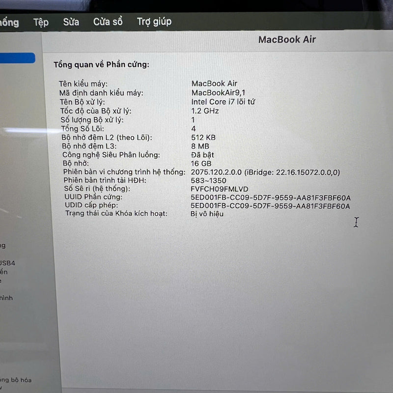 Macbook Air 2020 13.3in Xám Intel Core i7/ RAM 16GB/ SSD 512GB 98% sạc 150 lần BPTN