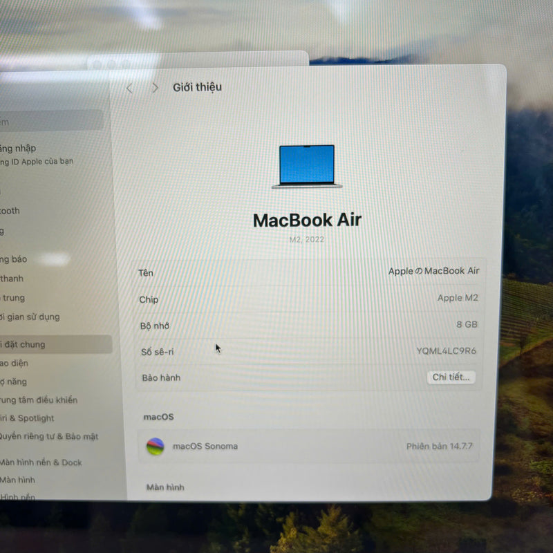 Macbook Air 2022 13.6in Bạc Apple M2/ RAM 8GB/ SSD 512GB 98% sạc 30 lần BPTN