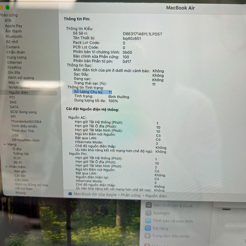 Macbook Air 2023 15in Đen Apple M2/ RAM 8GB/ SSD 256GB 98% sạc 11 lần BPTN