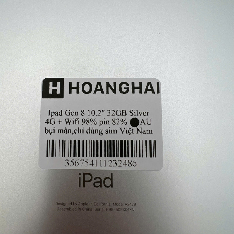 iPad Gen 8 2020 10.2in 32GB Silver 4G + Wifi 98% pin từ 80% từ AU (xước mặt lưng, bụi màn, chỉ dùng sim VN)