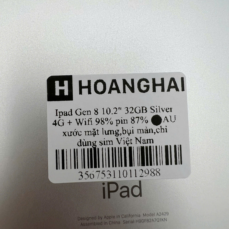 iPad Gen 8 2020 10.2in 32GB Silver 4G + Wifi 98% pin từ 85% từ AU (xước mặt lưng, xước viền, bụi màn, chỉ dùng sim VN)