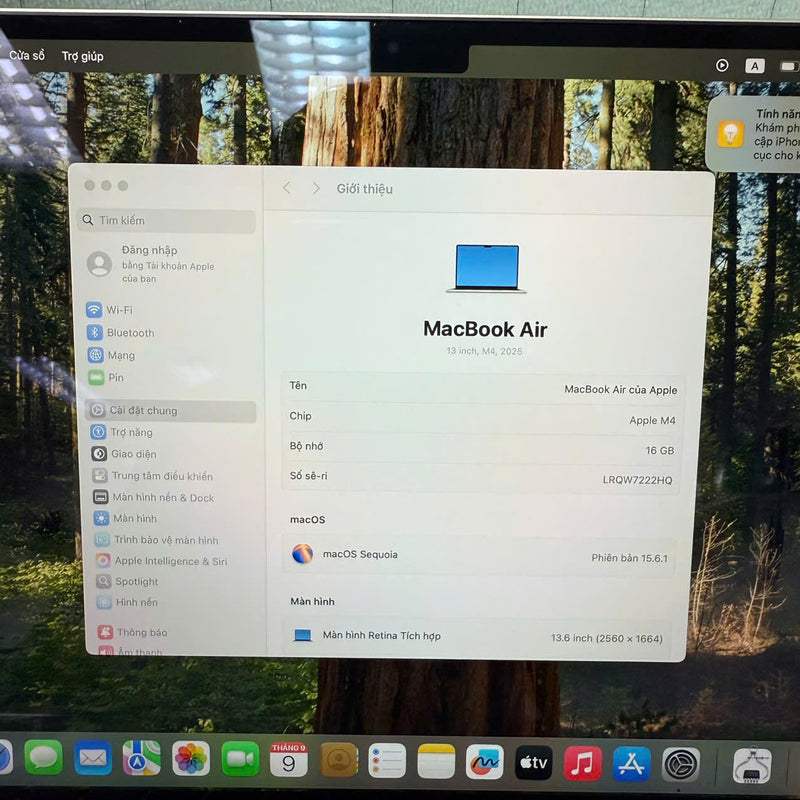 Macbook Air 2025 13.6in Bạc Apple M4/ RAM 16GB/ SSD 256GB 99,5% sạc 16 lần BPTN