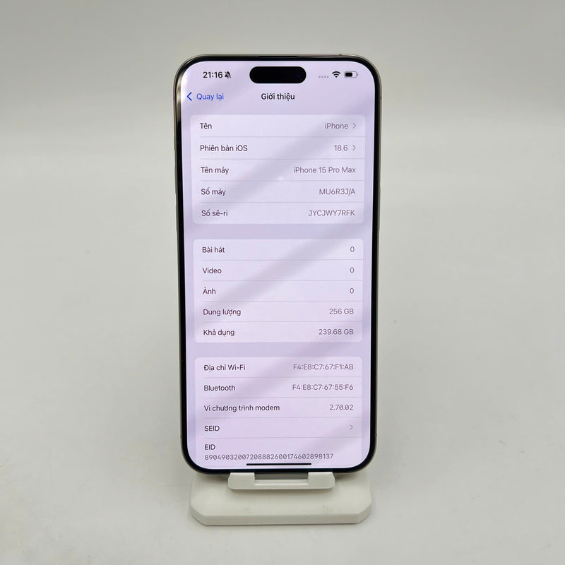 iPhone 15 Pro Max 256GB Tự Nhiên 98% pin 90% Quốc Tế Apple  - HH6206