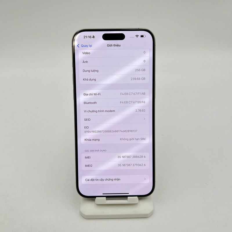 iPhone 15 Pro Max 256GB Tự Nhiên 98% pin 90% Quốc Tế Apple  - HH6206