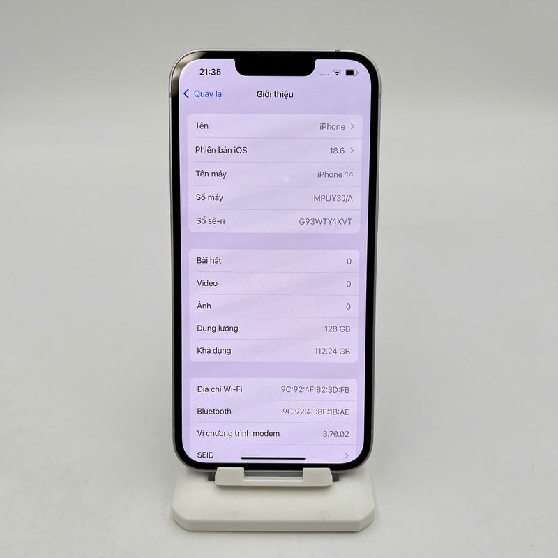 iPhone 14 128GB Tím 98% pin 98%  Quốc tế từ SB (Không dùng sim SB) - HH3680