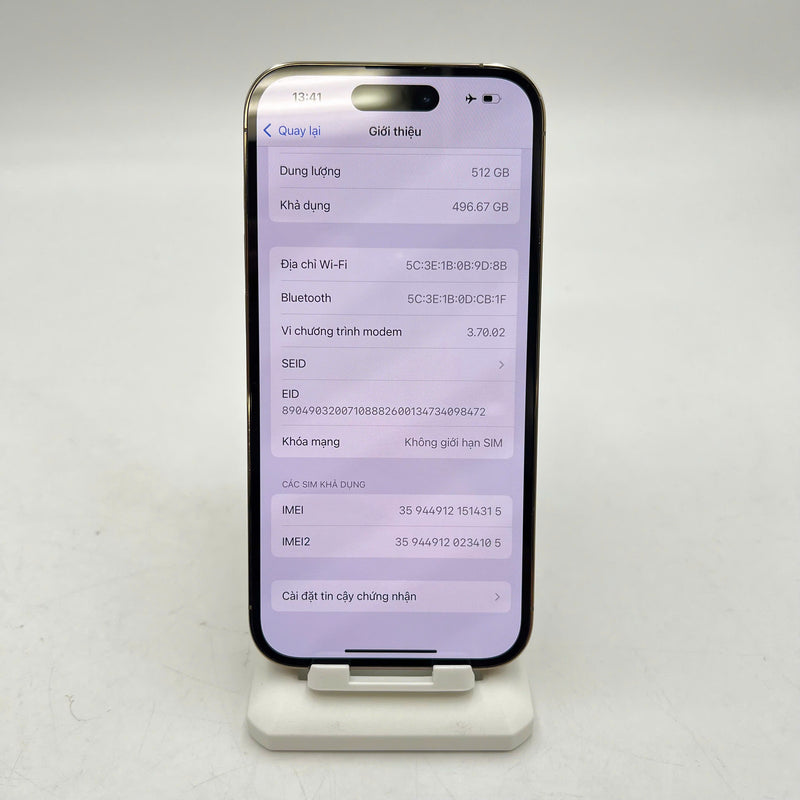 iPhone 14 Pro 512GB Vàng 98% pin 100% Quốc tế từ SB (Không dùng sim SB - Đã thay pin - ĐBH) - HH4315