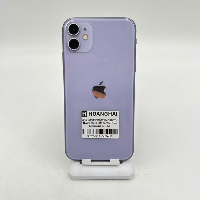 iPhone 11 128GB Tím 98% pin 100% Máy đã trả hết tiền mạng dùng như Quốc tế Apple (Đã thay pin - Đã thay màn zin, đốm 1x, viền xước) - HH3400