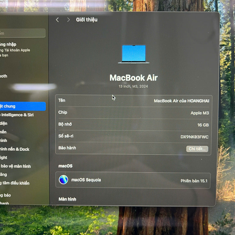 Macbook Air 2024 13.6in Đen Apple M3/ RAM 16GB/ SSD 512GB 99% pin 100% sạc 6 lần BPTN