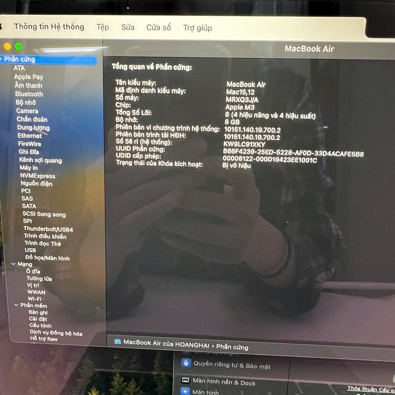 Macbook Air 2024 13.6in Bạc M3/ RAM 8GB/ SSD 256GB 100% Fullbox pin 100% sạc 2 lần BPTN