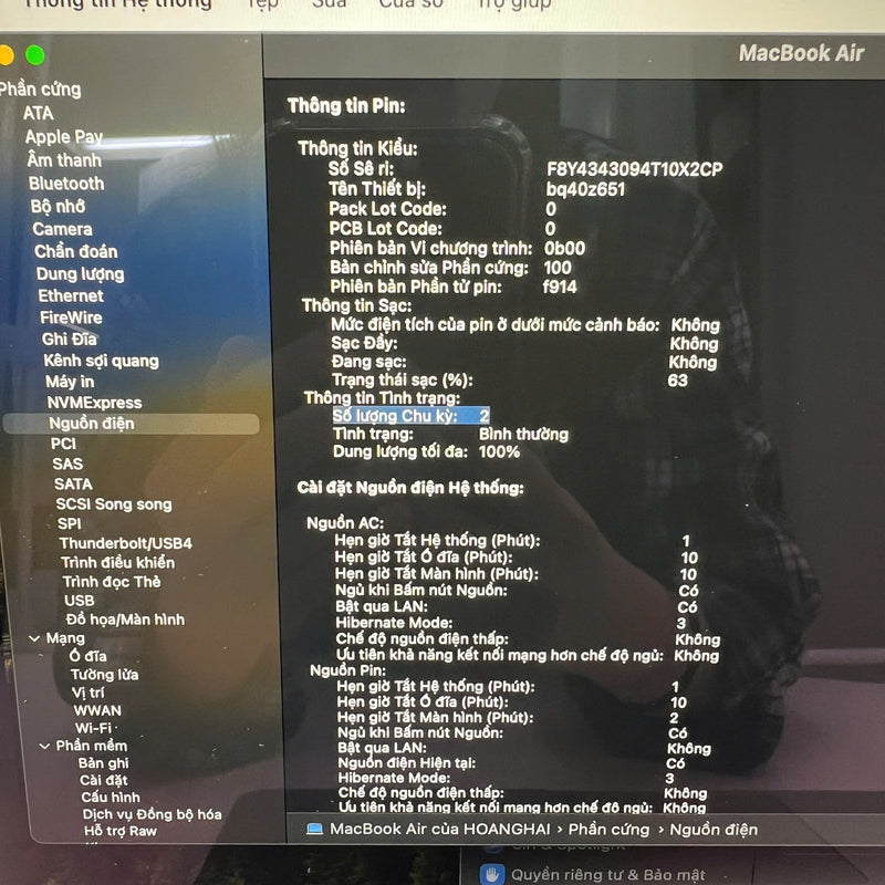 Macbook Air 2024 13.6in Bạc M3/ RAM 8GB/ SSD 256GB 100% Fullbox pin 100% sạc 2 lần BPTN