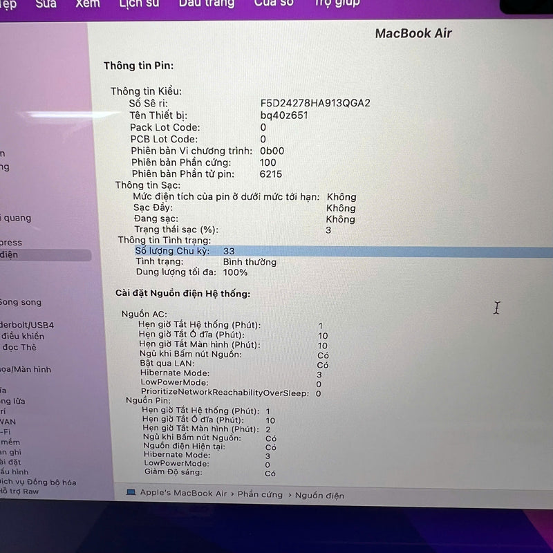Macbook Air 2022 13.6in Xám M2/ RAM 8GB/ SSD 256GB 98% sạc 31 lần BPTA