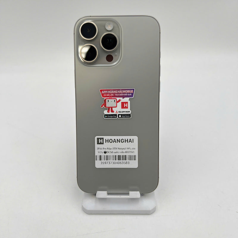 iPhone 16 Pro Max 1TB Tự Nhiên 98% pin 91% Máy đã trả hết tiền mạng dùng như Quốc tế Apple (Xước viền) - HH3583