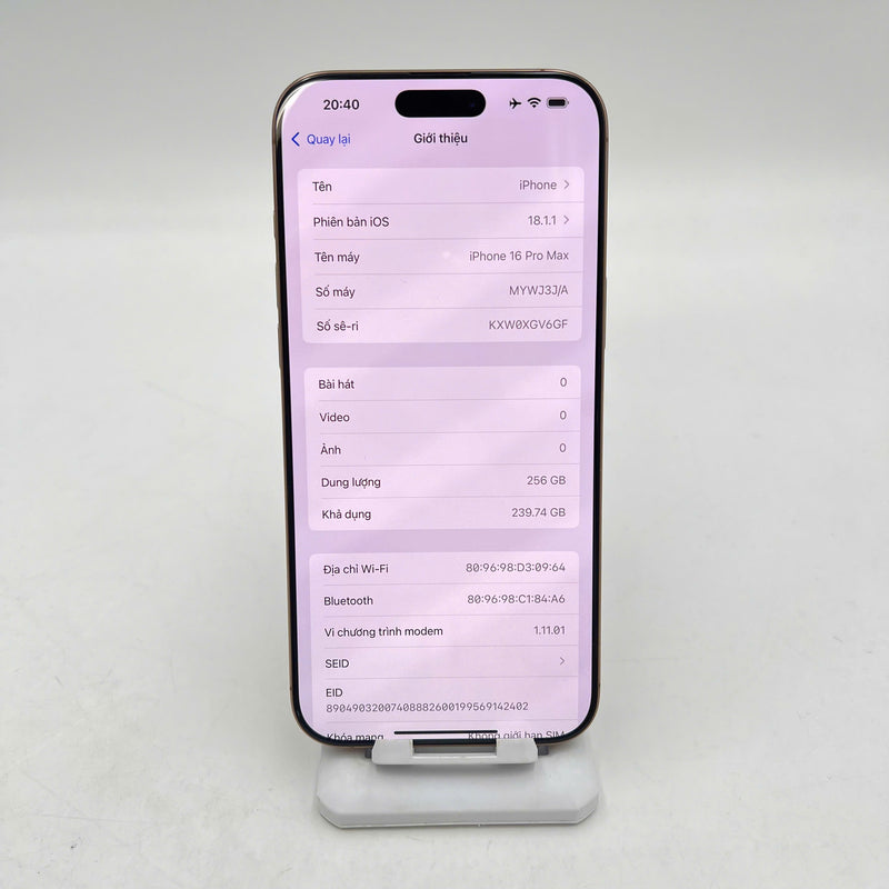 iPhone 16 Pro Max 256GB Vàng Sa Mạc 98% pin 89% Quốc Tế Apple (máy xước viền cam sau) - HH5834