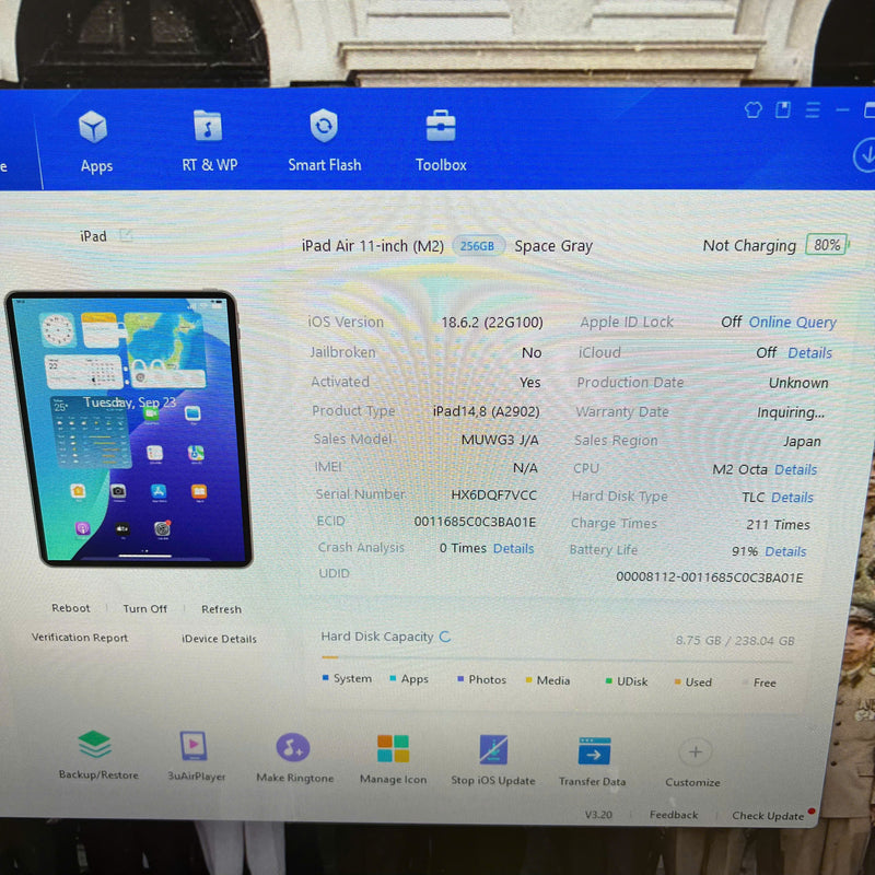 iPad Air 6 11in 2024 M2 256GB Xám Wifi 98% pin 91%