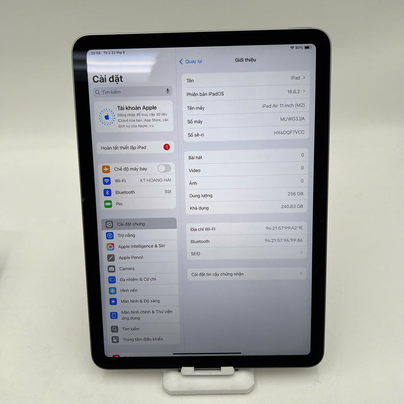 iPad Air 6 11in 2024 M2 256GB Xám Wifi 98% pin 91%