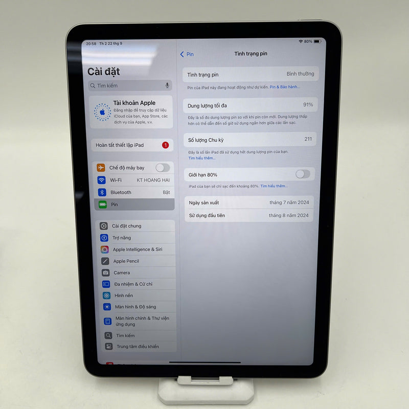 iPad Air 6 11in 2024 M2 256GB Xám Wifi 98% pin 91%